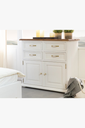 Tömör fenyő Provence stílusú hálószobai komód, 4 fiókos, natúr